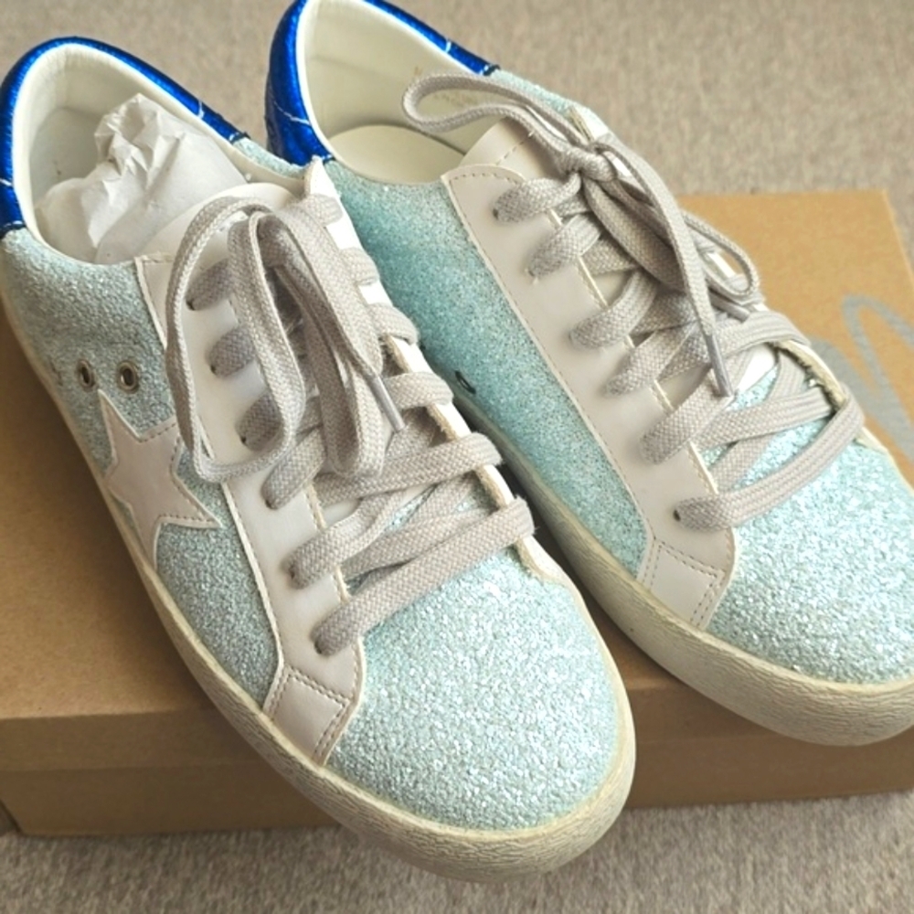 Mi.iM Skyla Light Green Lace-up Glitter Star Sneakers - Picture 6 of 14